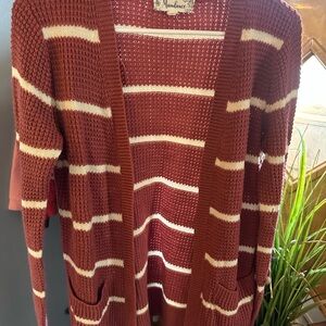 Nouhuse Women's Striped Brown Cardigan Sweater
